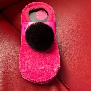 Betsey Johnson Pink Slipper Socks with Black Pom Pom